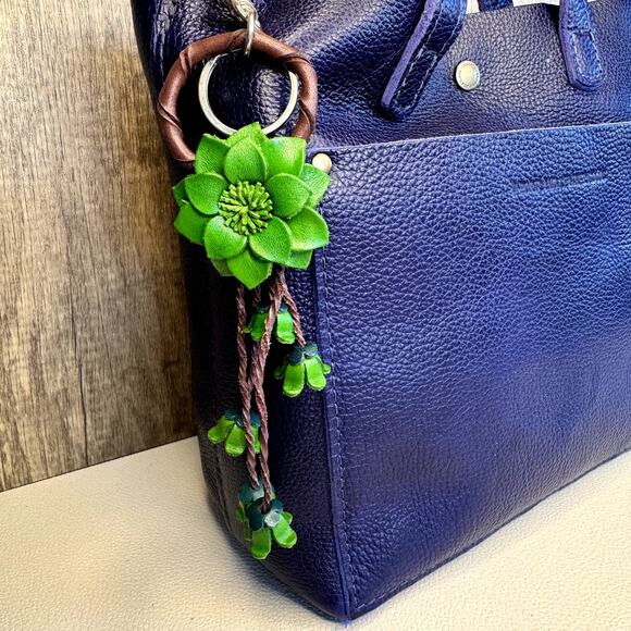Leather Flower Purse Charm Genuine Leather Bag Charm NEW FAST SHIP - Picture 5 of 8